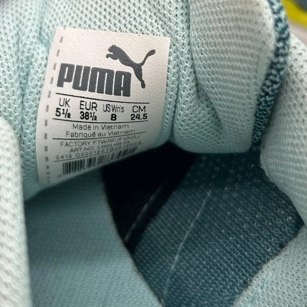 Puma Faas 300 v4 Running Shoes Women's Size 8 Teal Yellow Silver Mesh Sneakers